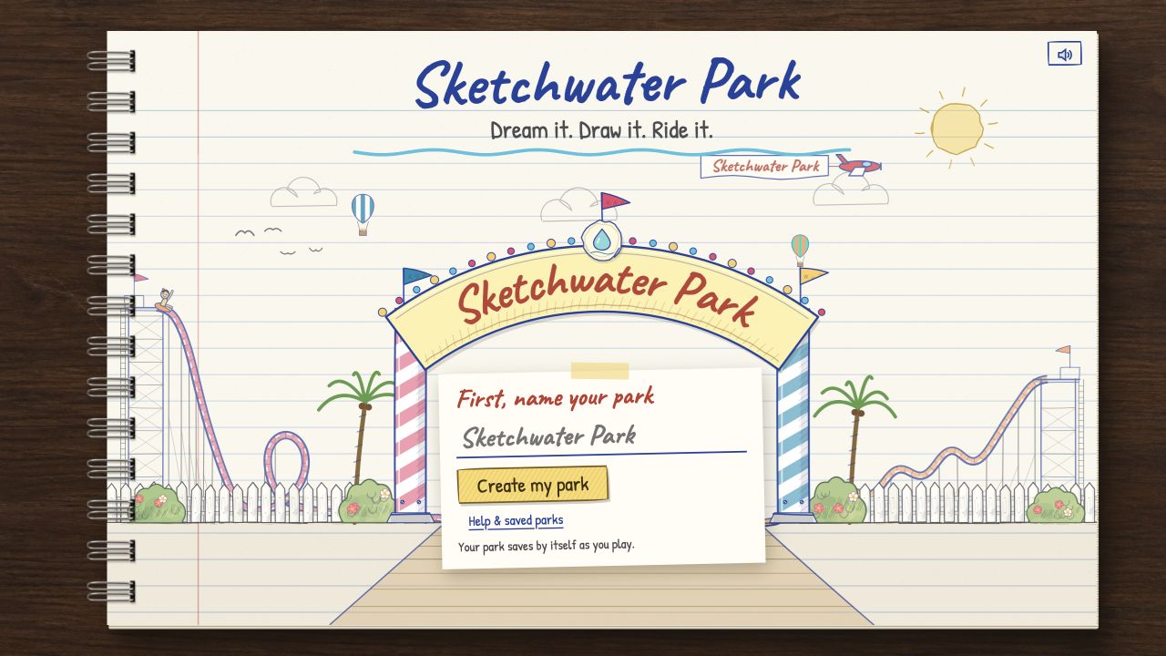 Sketchwater Park drawn on a lined notebook page